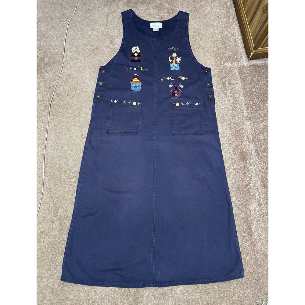 Christopher & Banks Jumper‎ Women Blue Embroidery Bird House 12 Vintage Y2K